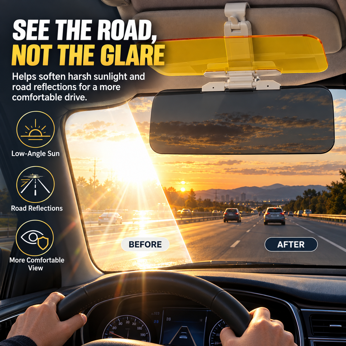 𝐁i𝐥𝐥𝐡𝐨𝐥®☀️ 2-in-1 Day & Night Anti-Glare Car Visor Extender – Adjustable Dual-Lens Driving Shield