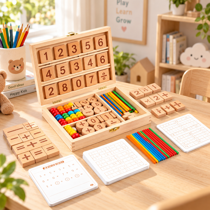 Kids Wooden Math Set, Number Blocks & Counting Sticks