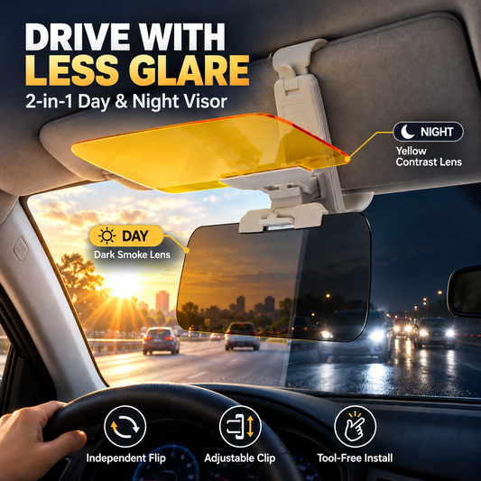𝐁i𝐥𝐥𝐡𝐨𝐥®☀️ 2-in-1 Day & Night Anti-Glare Car Visor Extender – Adjustable Dual-Lens Driving Shield