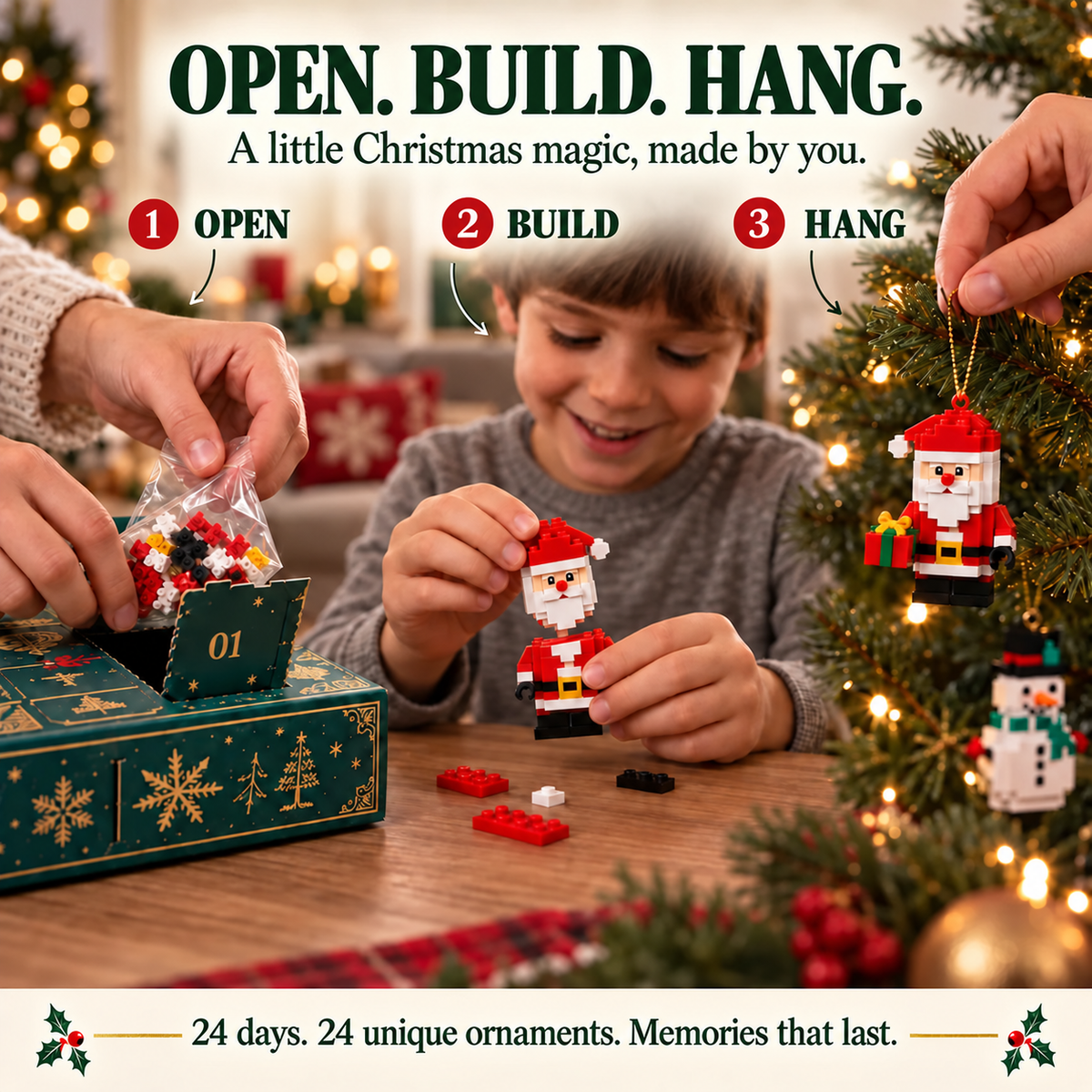 𝐁i𝐥𝐥𝐡𝐨𝐥®📆 24-Day Mini LEGO Christmas Brick Ornament Advent Calendar – 24 Unique Buildable Holiday Models