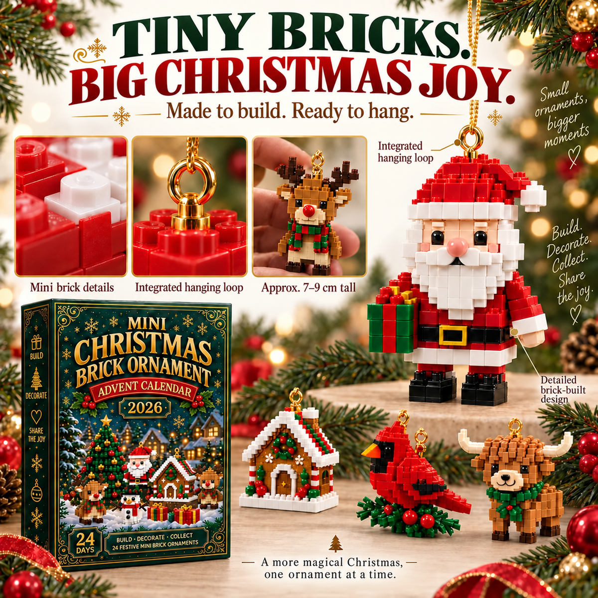 𝐁i𝐥𝐥𝐡𝐨𝐥®📆 24-Day Mini LEGO Christmas Brick Ornament Advent Calendar – 24 Unique Buildable Holiday Models