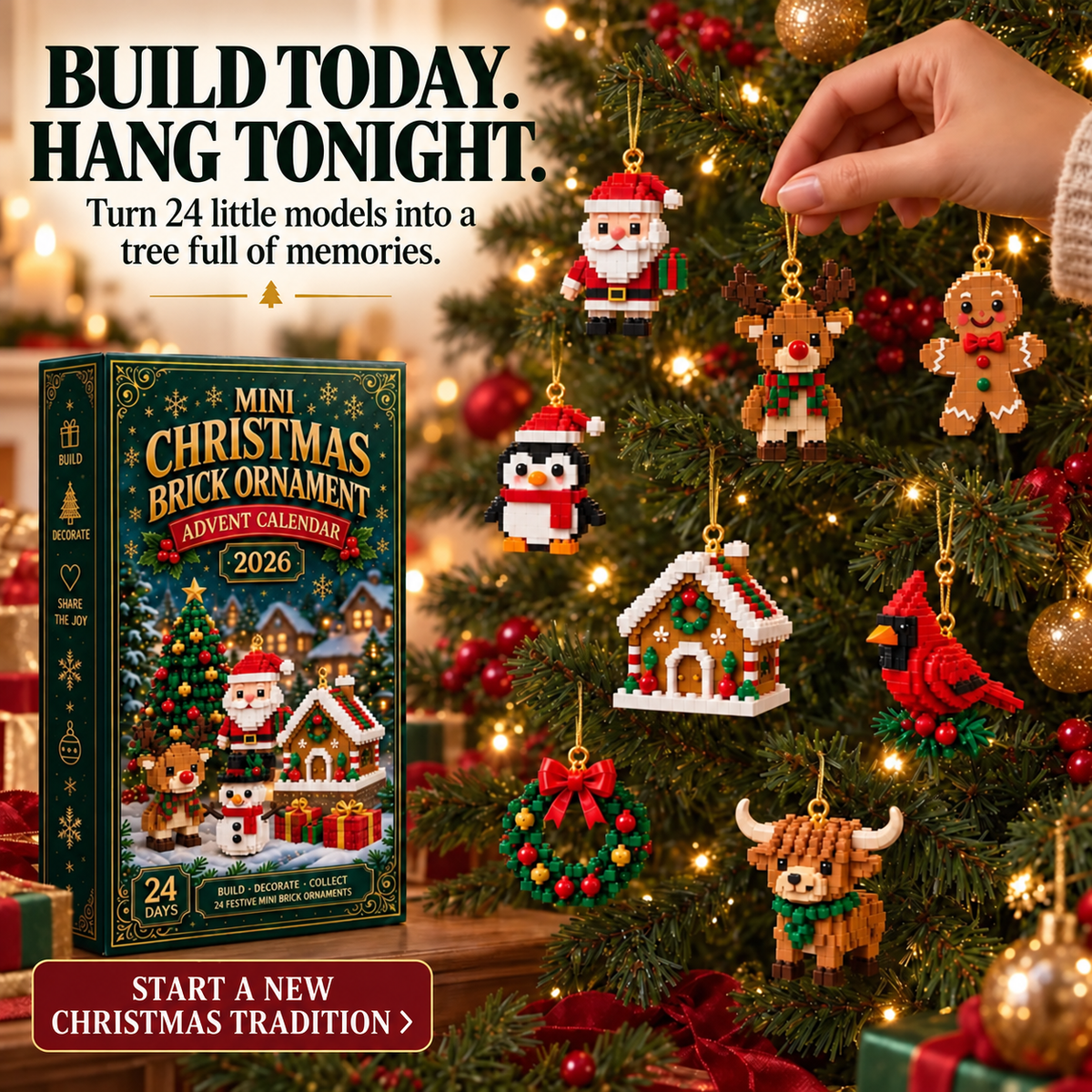 𝐁i𝐥𝐥𝐡𝐨𝐥®📆 24-Day Mini LEGO Christmas Brick Ornament Advent Calendar – 24 Unique Buildable Holiday Models