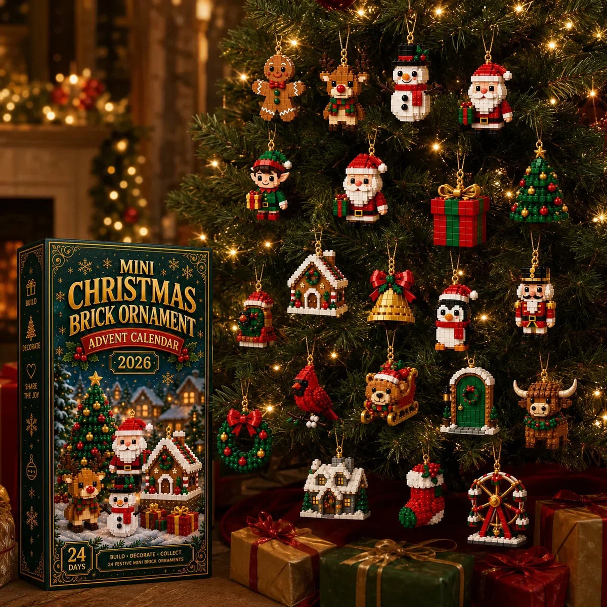 𝐁i𝐥𝐥𝐡𝐨𝐥®📆 24-Day Mini LEGO Christmas Brick Ornament Advent Calendar – 24 Unique Buildable Holiday Models