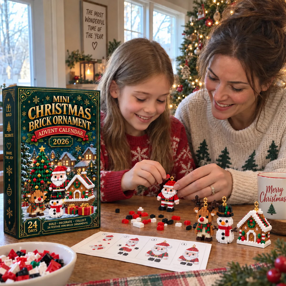𝐁i𝐥𝐥𝐡𝐨𝐥®📆 24-Day Mini LEGO Christmas Brick Ornament Advent Calendar – 24 Unique Buildable Holiday Models