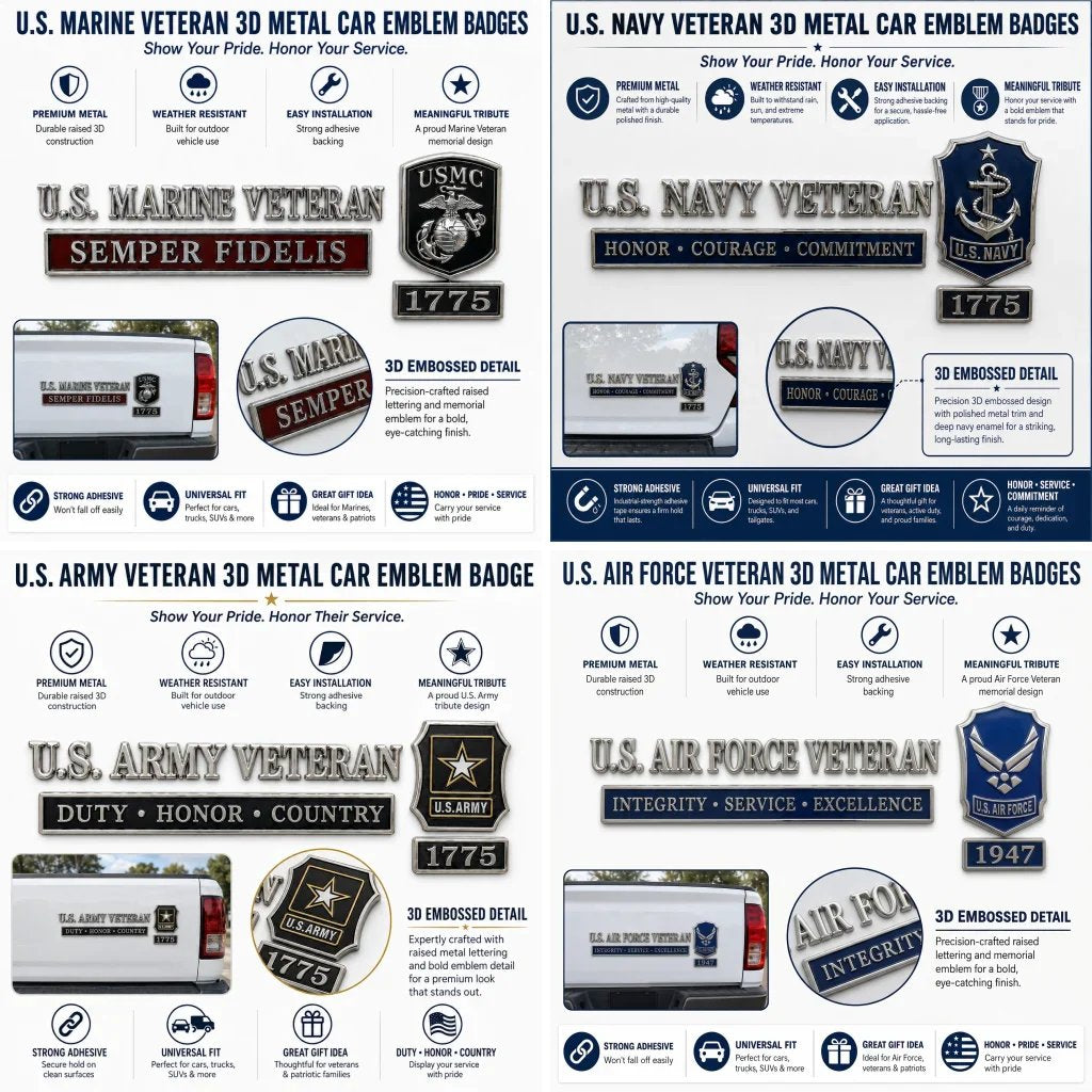 𝐁i𝐥𝐥𝐡𝐨𝐥®🗽U.S. Military Veteran Car Emblem Metal Badge Collection