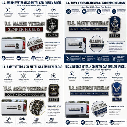 𝐁i𝐥𝐥𝐡𝐨𝐥®🗽U.S. Military Veteran Car Emblem Metal Badge Collection