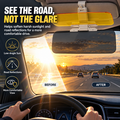 𝐁i𝐥𝐥𝐡𝐨𝐥®🌙 2-in-1 Day & Night Anti-Glare Car Visor Extender – Adjustable Dual-Lens Driving Shield