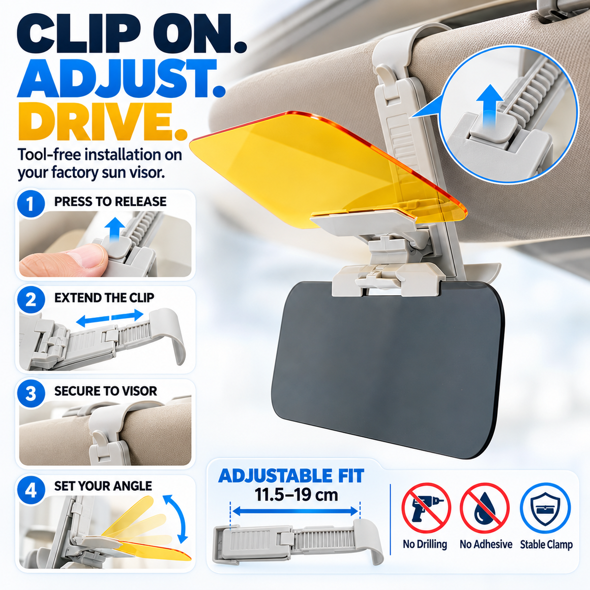 𝐁i𝐥𝐥𝐡𝐨𝐥®🌙 2-in-1 Day & Night Anti-Glare Car Visor Extender – Adjustable Dual-Lens Driving Shield