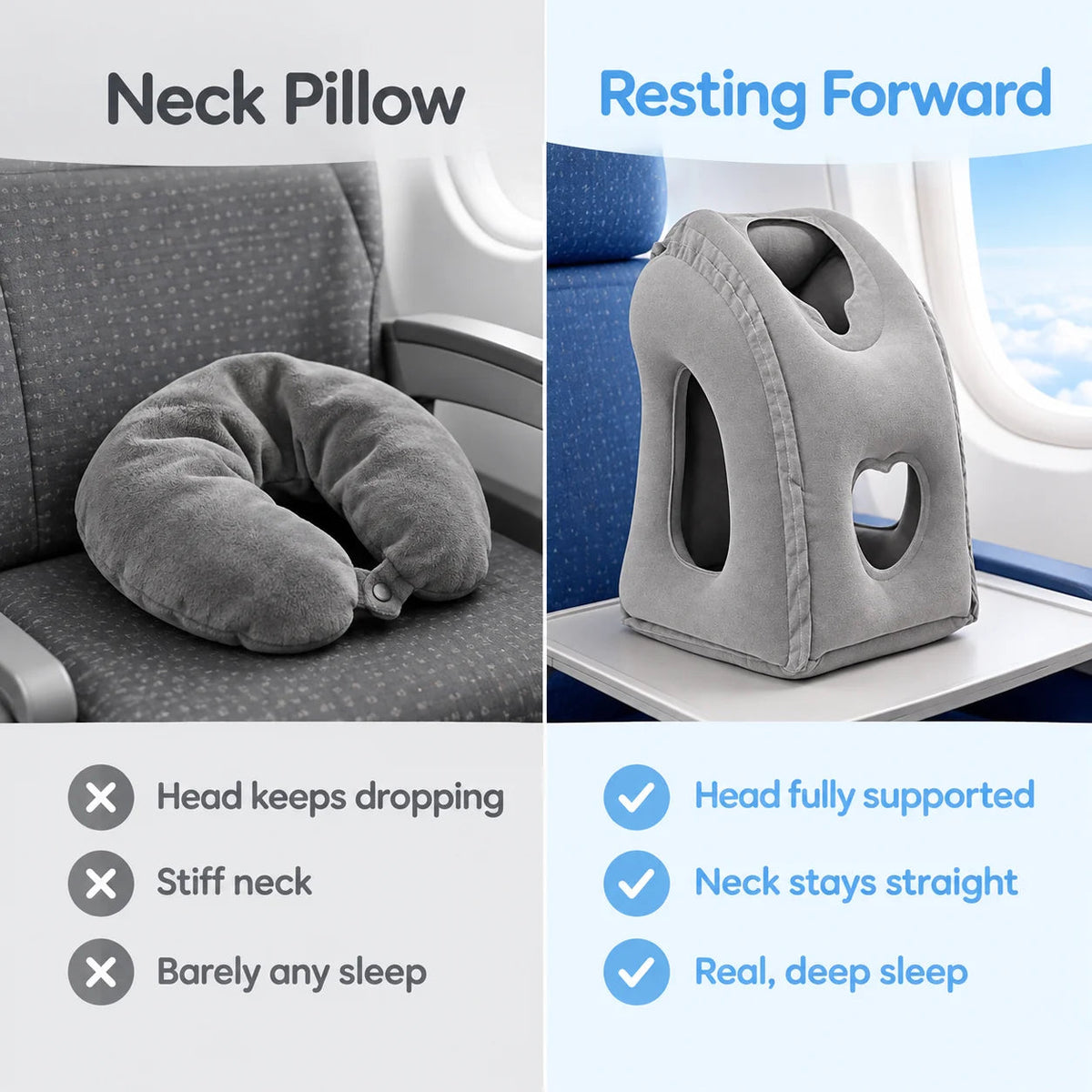 𝐁i𝐥𝐥𝐡𝐨𝐥®🛒 Inflatable Airplane Sleep Pillow – 45° Support, Soft Flocking & Compact Storage