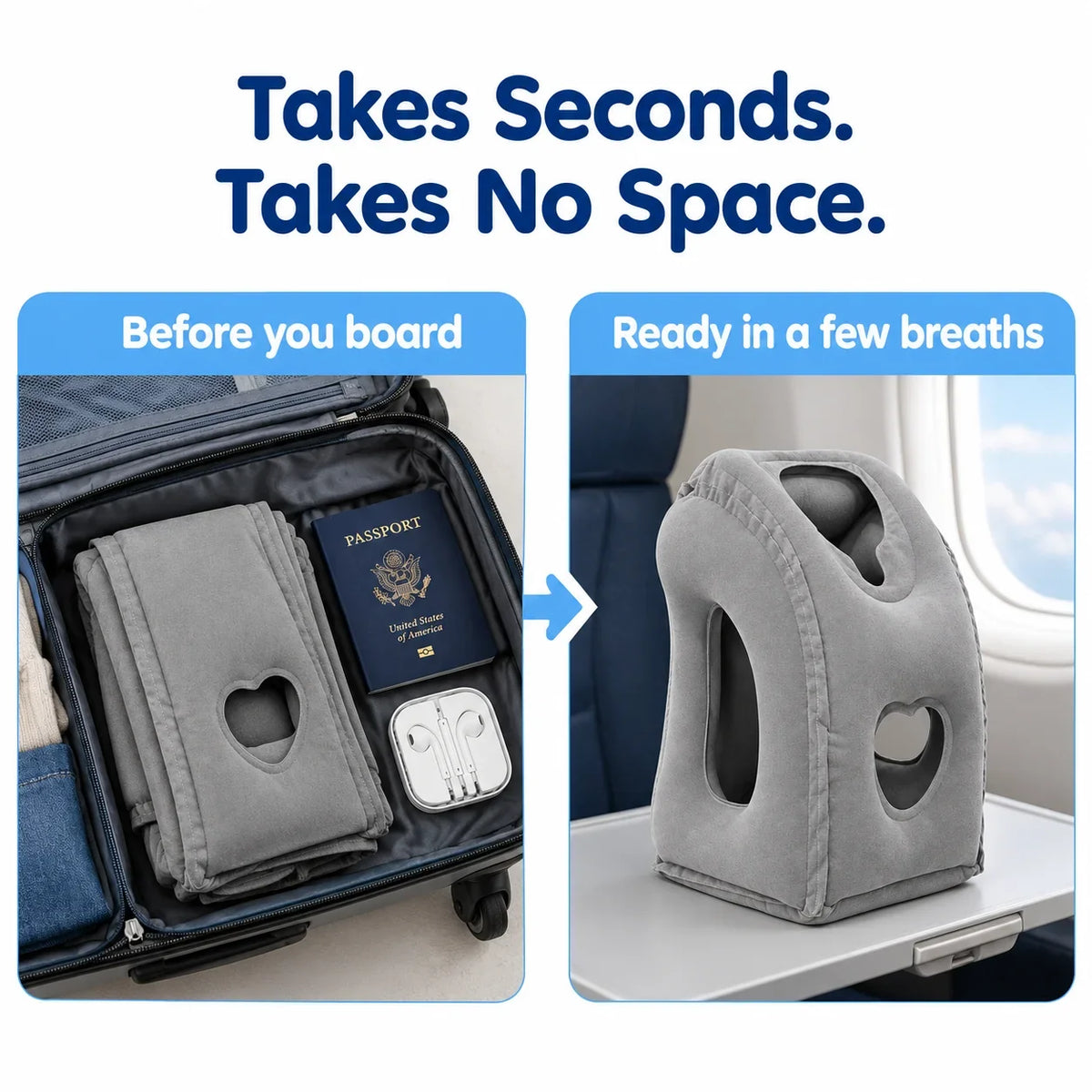 𝐁i𝐥𝐥𝐡𝐨𝐥®💤 Inflatable Airplane Sleep Pillow – 45° Support, Soft Flocking & Compact Storage