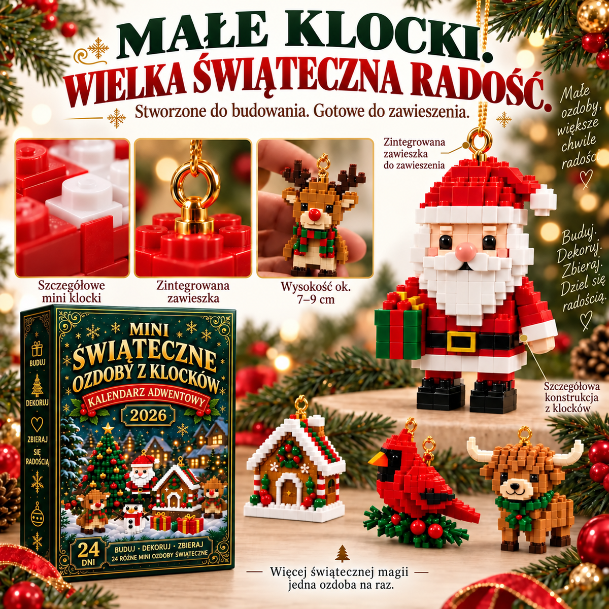 𝐁i𝐥𝐥𝐡𝐨𝐥®🎅 24-Day Mini LEGO Christmas Brick Ornament Advent Calendar – 24 Unique Buildable Holiday Models